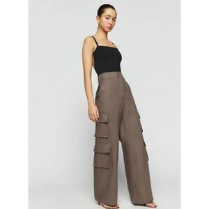 NWT Reformation Mateo Cargo Linen Pants Size 8 Olive / Tan / Mushroom